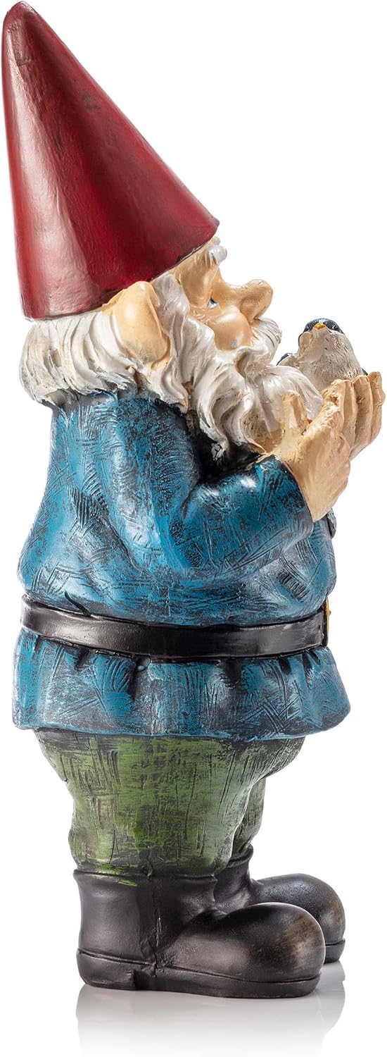 Alpine Corporation 12" Tall Garden Gnome Outdoor Yard Statue with Colorful Bird Accent - Image 10