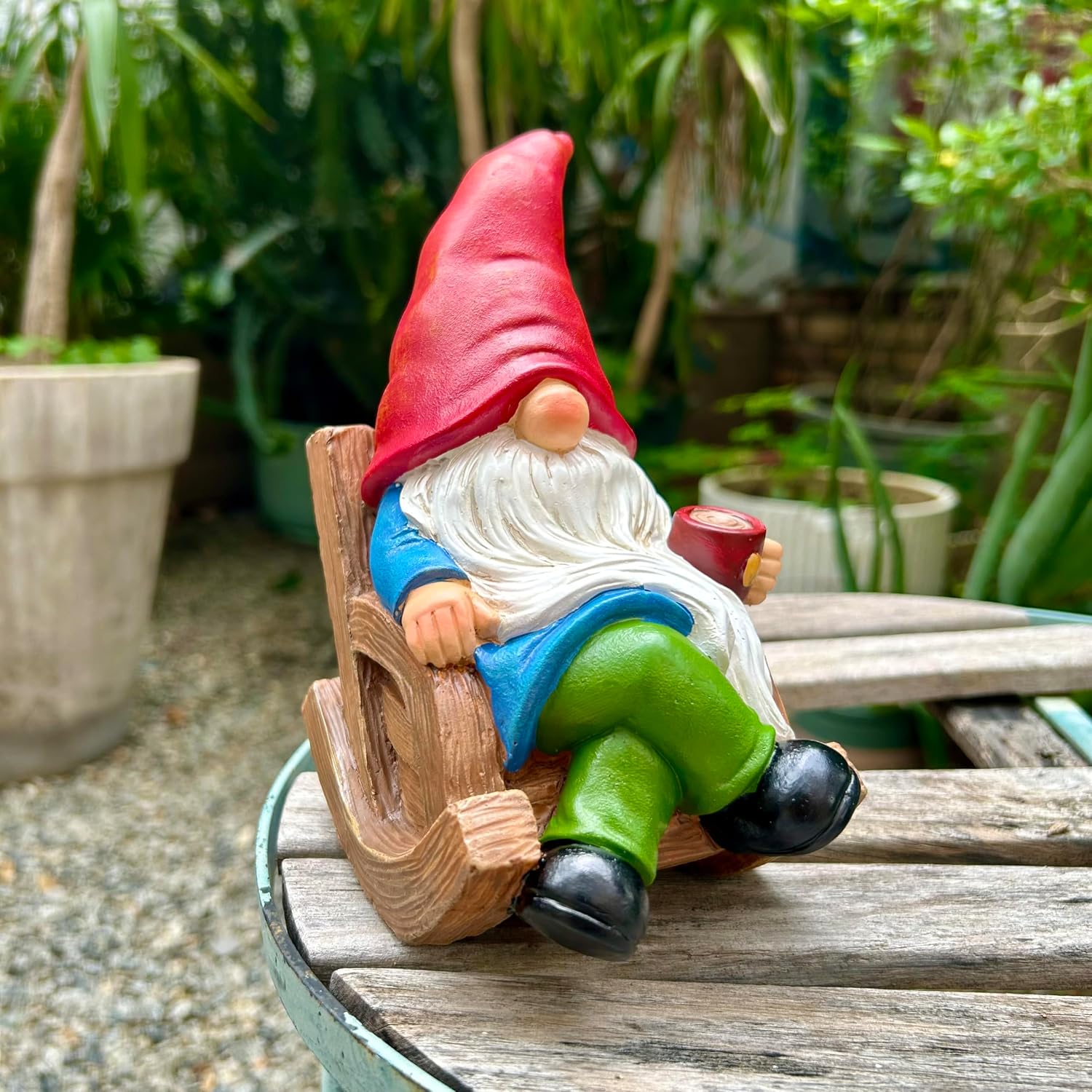 Drinking Coffee Faceless Garden Gnome Statue Decoration 7.1" Figurine Ornament for Indoor Outdoor Home Patio Yard Lawn Drinking Coffee Faceless Garden Gnome Statue Decoration 7.1" Figurine Ornament for Indoor Outdoor Home Patio Yard Lawn - Image 1