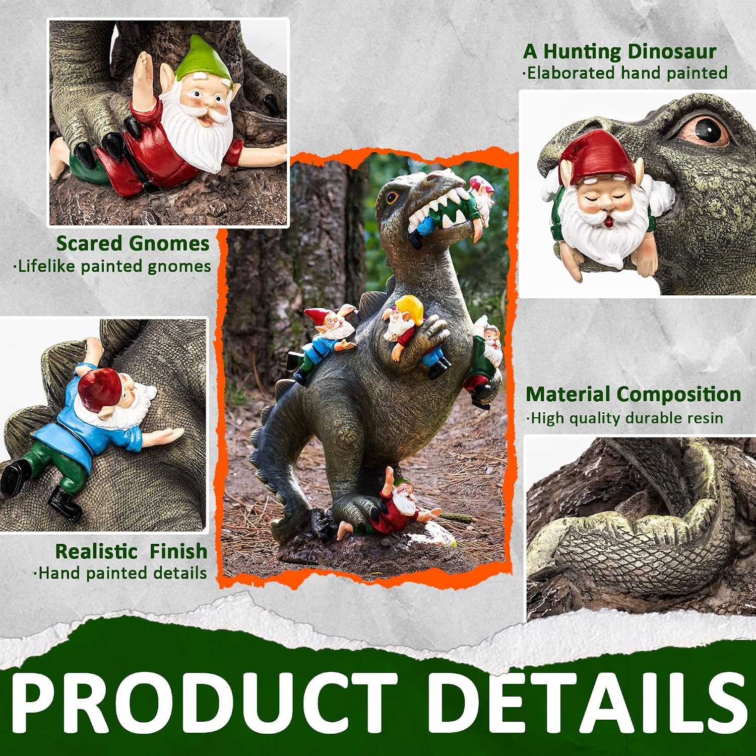SOWSUN 14" Garden Gnomes Statue Dinosaur Outdoor Decor Gifts for Women | Gardening Gifts for Women Mom Grandma, Dinosaur Gnomes Garden Statue, Outdoor Decor for Yard Patio Balcony Porch Lawn - Image 3