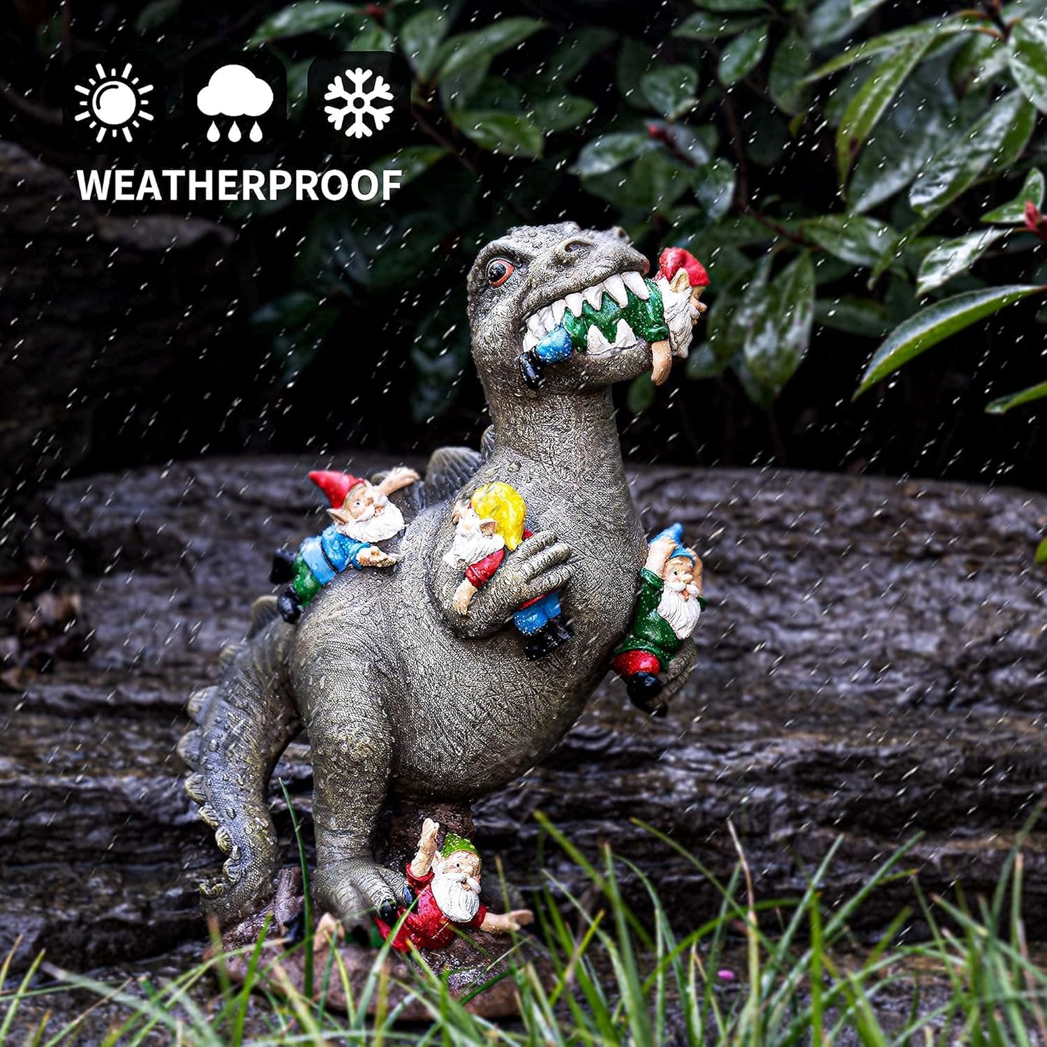 SOWSUN 14" Garden Gnomes Statue Dinosaur Outdoor Decor Gifts for Women | Gardening Gifts for Women Mom Grandma, Dinosaur Gnomes Garden Statue, Outdoor Decor for Yard Patio Balcony Porch Lawn - Image 6