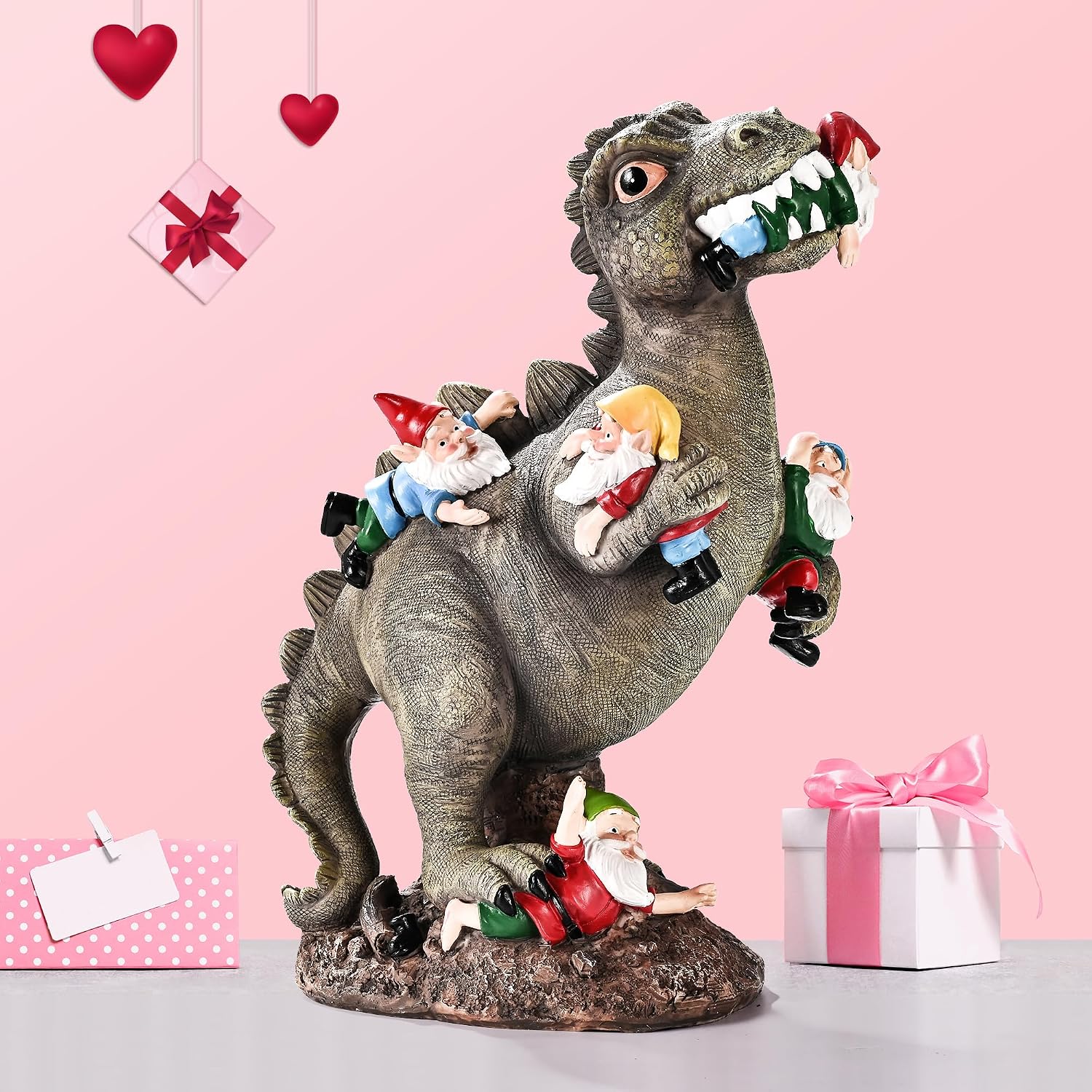SOWSUN 14" Garden Gnomes Statue Dinosaur Outdoor Decor Gifts for Women | Gardening Gifts for Women Mom Grandma, Dinosaur Gnomes Garden Statue, Outdoor Decor for Yard Patio Balcony Porch Lawn - Image 5