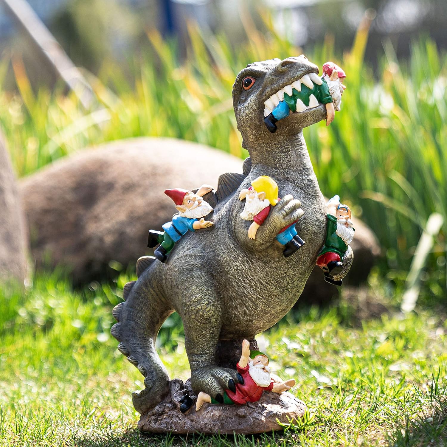 SOWSUN 14" Garden Gnomes Statue Dinosaur Outdoor Decor Gifts for Women | Gardening Gifts for Women Mom Grandma, Dinosaur Gnomes Garden Statue, Outdoor Decor for Yard Patio Balcony Porch Lawn